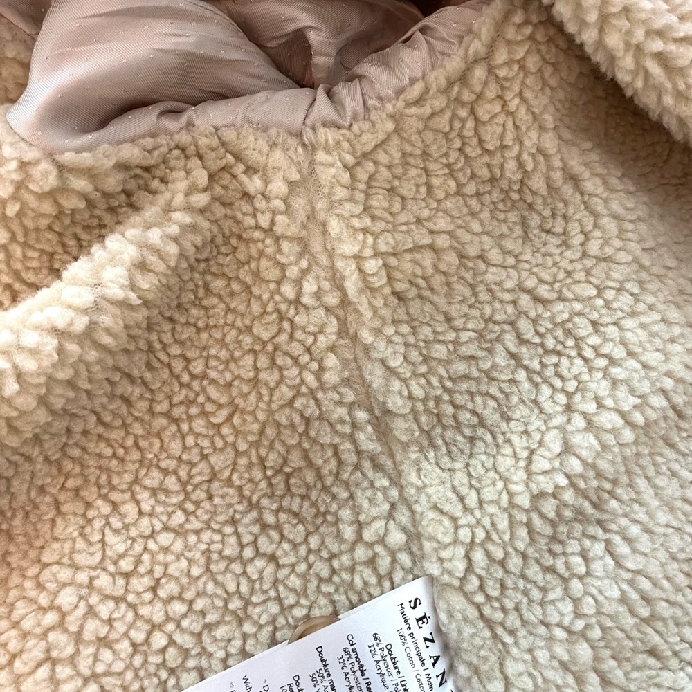 Sezane Will Jacket Size Large Pink Corduroy with Faux Sheepskin Collar - Picture 3 of 4